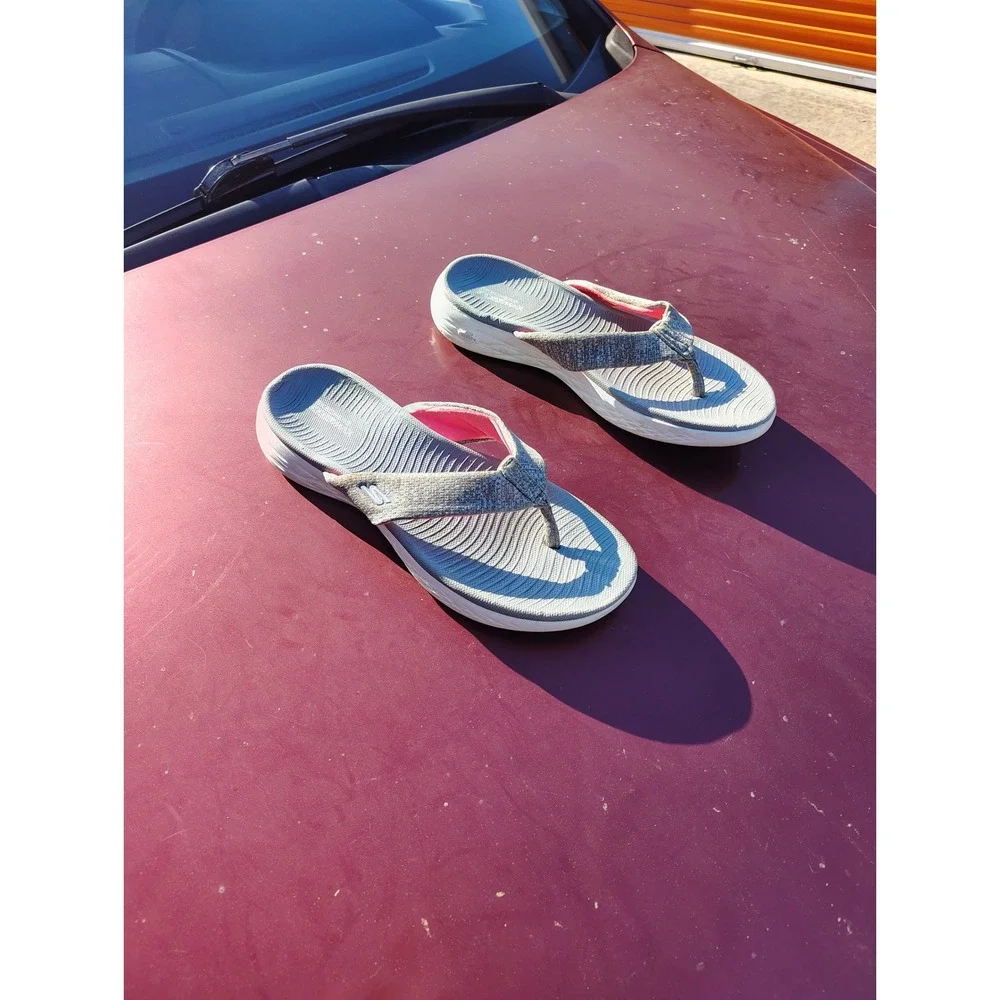 Skechers On-The-Go 600‎ Sunny Flip Flops Gray Pink Goga Max Sandals 15304SA